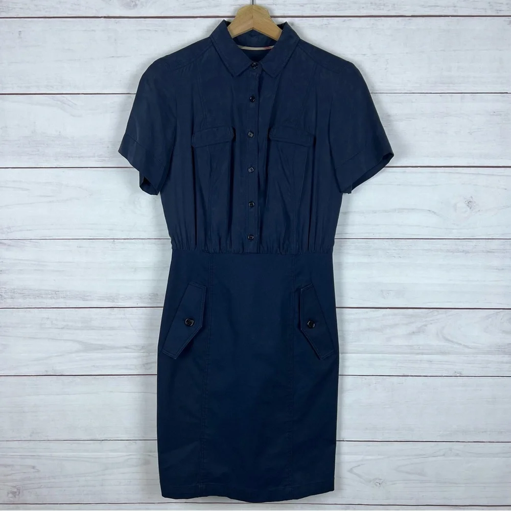 Burberry Brit Shirt Dress Dark Blue Short Sleeve Cotton Size Small - Picture 1 of 7